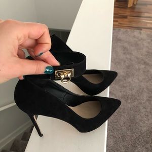 Pointed ankle strap heels
